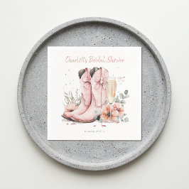 ピンクブーツ&バブルシャンパンガラスブライダルシャワー スタンダードカクテルナプキン