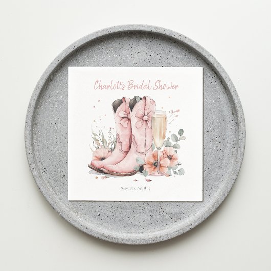 ピンクブーツ&バブルシャンパンガラスブライダルシャワー スタンダードカクテルナプキン