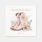 ピンクブーツ&バブルシャンパンガラスブライダルシャワー スタンダードカクテルナプキン (正面)