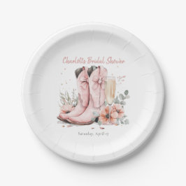 ピンクブーツ&バブルシャンパンガラスブライダルシャワー ペーパープレート