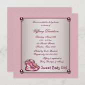 ピンクブーティーズヴィンテージピンクベビーガールシャワー 招待状 (正面/裏面)