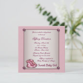 ピンクブーティーズヴィンテージピンクベビーガールシャワー 招待状 (スタンド正面)