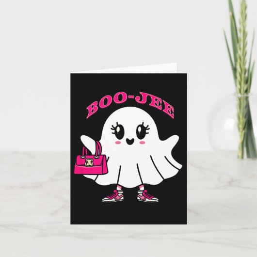ピンクブー幽霊おもしろいハロウィーン カード (正面)