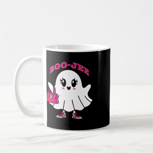 ピンクブー幽霊おもしろいハロウィーン コーヒーマグカップ (左)
