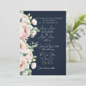 ピンクプオーニーズネイビー背景結婚式招待状 (スタンド正面)