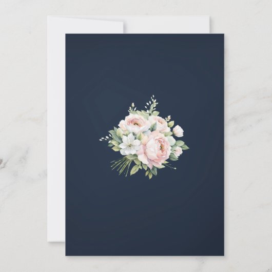 ピンクプオーニーズネイビー背景結婚式招待状 (裏面)