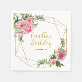 ピンクプオーニー誕生日 スタンダードカクテルナプキン