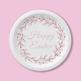 ピンクプッシーエレガントウィローハッピーイースター ペーパープレート