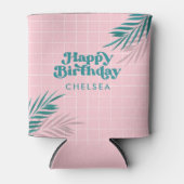 ピンクプモダンールパーティーパーム離れ誕生日 缶クーラー (正面)