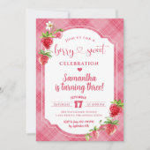 ピンクプライド甘い女の子ストロベリー3rd誕生日 招待状 (正面)