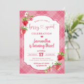 ピンクプライド甘い女の子ストロベリー3rd誕生日 招待状 (スタンド正面)