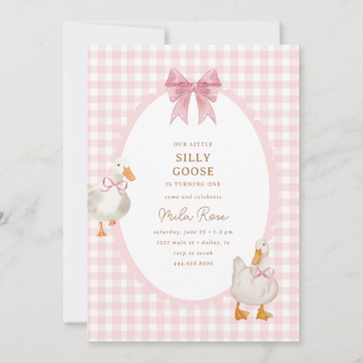 ピンクプライド間抜けグースコケット誕生日 招待状 (正面)