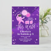 ピンクプラネット宇宙アウトオブザスワールド誕生日 招待状 (スタンド正面)