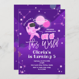 ピンクプラネット宇宙アウトオブザスワールド誕生日 招待状