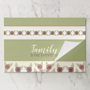 ピンクプラムとグリーンフローラ紙ランチョンマット ペーパーパッド