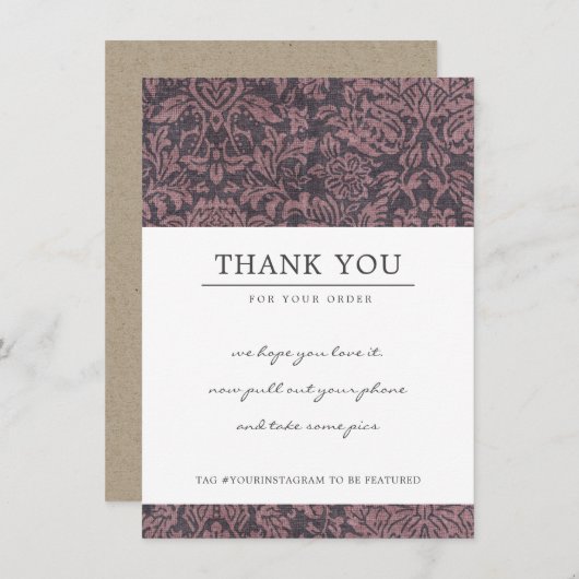 ピンクプラムダマスク柄企業のビジネスロゴ サンキューカード (正面/裏面)