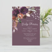 ピンクプラムパープルフローラストリング軽い赤ちゃんシャワー 招待状 (スタンド正面)