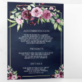 ピンクプラムフローラアンパサンド海軍QRコード結婚ズ 三つ折り招待状 (内部最初)