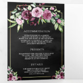 ピンクプラムフローラアンパサンド黒QRコード結婚ズ 三つ折り招待状 (内部最初)