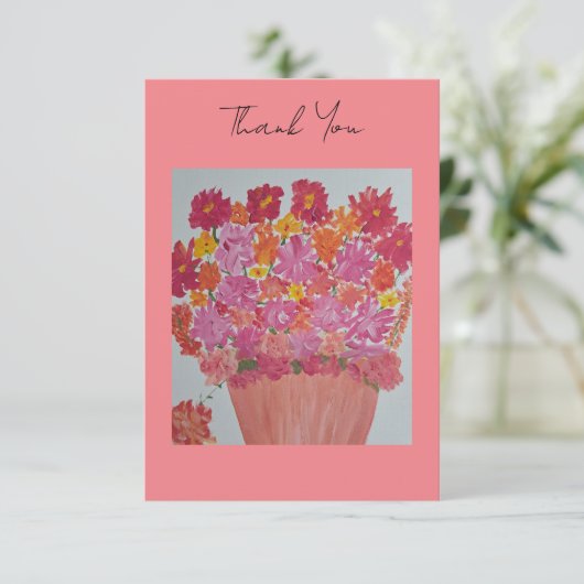 ピンクプランターありがとうご注意 サンキューカード (スタンド正面)