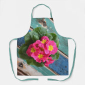 ピンクプリムローズアクアブルーカラフルフローラ素朴 エプロン (正面)