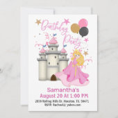 ピンクプリンセスとお城の女の子の誕生日 招待状 (正面)