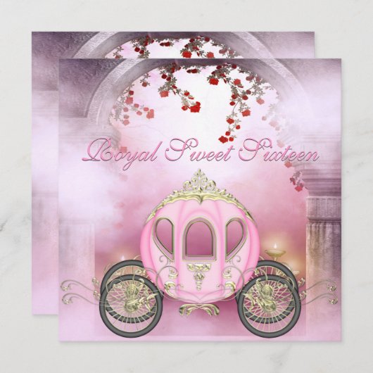 ピンクプリンセスのキャリッジエンチャントドスイート16 招待状 (正面/裏面)