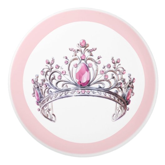 ピンクプリンセスのティアラ 陶器の取っ手 女の子らしい セラミックノブ (正面)