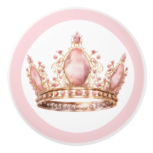 ピンクプリンセスのティアラ 陶器の取っ手 女の子らしい セラミックノブ (正面)