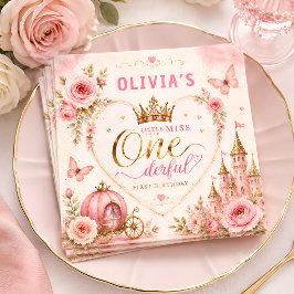 ピンクプリンセスのワンダフル1歳の誕生日 スタンダードカクテルナプキン