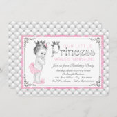 ピンクプリンセスの最初の誕生日パーティー 招待状 (正面/裏面)