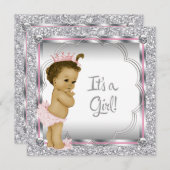 ピンクプリンセスアフリカ系アメリカ人ベビーシャワー 招待状 (正面/裏面)