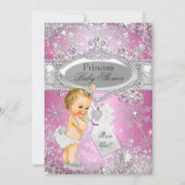 ピンクプリンセスウィンターワンダーランドベビーシャワーブロンド 招待状 (正面)