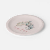 ピンクプリンセスウォーターカラーティアラ誕生日 ペーパープレート (アングル)