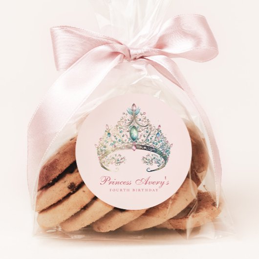ピンクプリンセスウォーターカラーティアラ誕生日 ラウンドシール