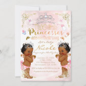 ピンクプリンセスエスニックダークツインガールズベビーシャワー 招待状 (正面)