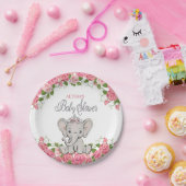 ピンクプリンセスエレファントティアラガールベビーシャワー ペーパープレート (パーティー)