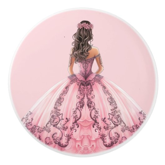 ピンクプリンセスガーリー陶器取っ手 セラミックノブ (正面)