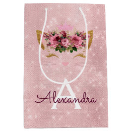 ピンクプリンセスキットンバラ金ゴールド赤面ピンクグリッター ミディアムペーパーバッグ