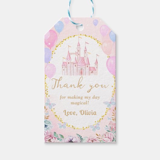 ピンクプリンセスキャッスルガールバースデーパーティー ギフトタグ (正面)