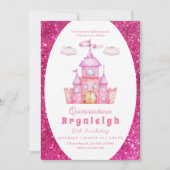ピンクプリンセスキャッスルガールバースデーパーティー 招待状 (正面)