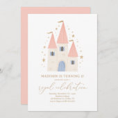 ピンクプリンセスキャッスルガールバースデーパーティー 招待状 (正面/裏面)