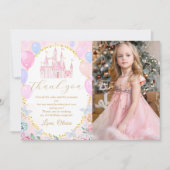 ピンクプリンセスキャッスルガール誕生日写真 サンキューカード (正面)