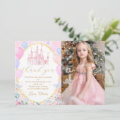 ピンクプリンセスキャッスルガール誕生日写真 サンキューカード (スタンド正面)