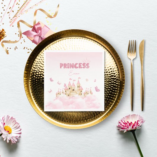 ピンクプリンセスキャッスルバタフライエンチャント紙 スタンダードランチョンナプキン