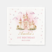 ピンクプリンセスキャッスルバースデーパーティナプキン スタンダードカクテルナプキン (正面)