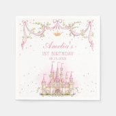 ピンクプリンセスキャッスルバースデーパーティーペーパーナプキン スタンダードカクテルナプキン (正面)