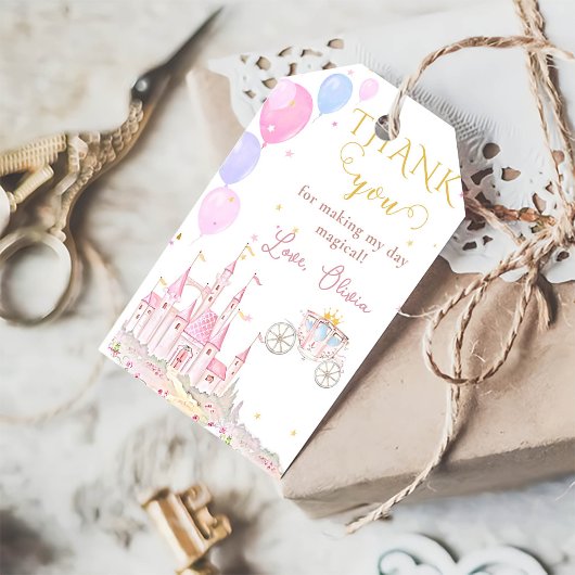 ピンクプリンセスキャッスルバースデーパーティー ギフトタグ