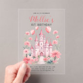 ピンクプリンセスキャッスルベビーガールの誕生日 アクリル招待状 (インサイチュ (ポータブル))