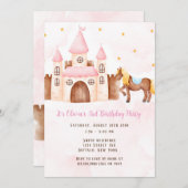 ピンクプリンセスキャッスルホース誕生日パーティー 招待状 (正面/裏面)